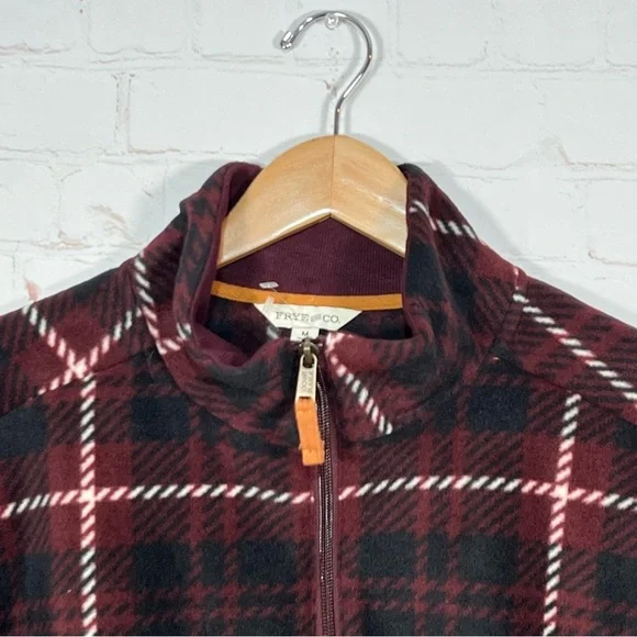 New Frye and Co. Oxblood Plaid 1/4 Zip Sweater Mens Size Medium Maroon Fleece - Picture 3 of 12